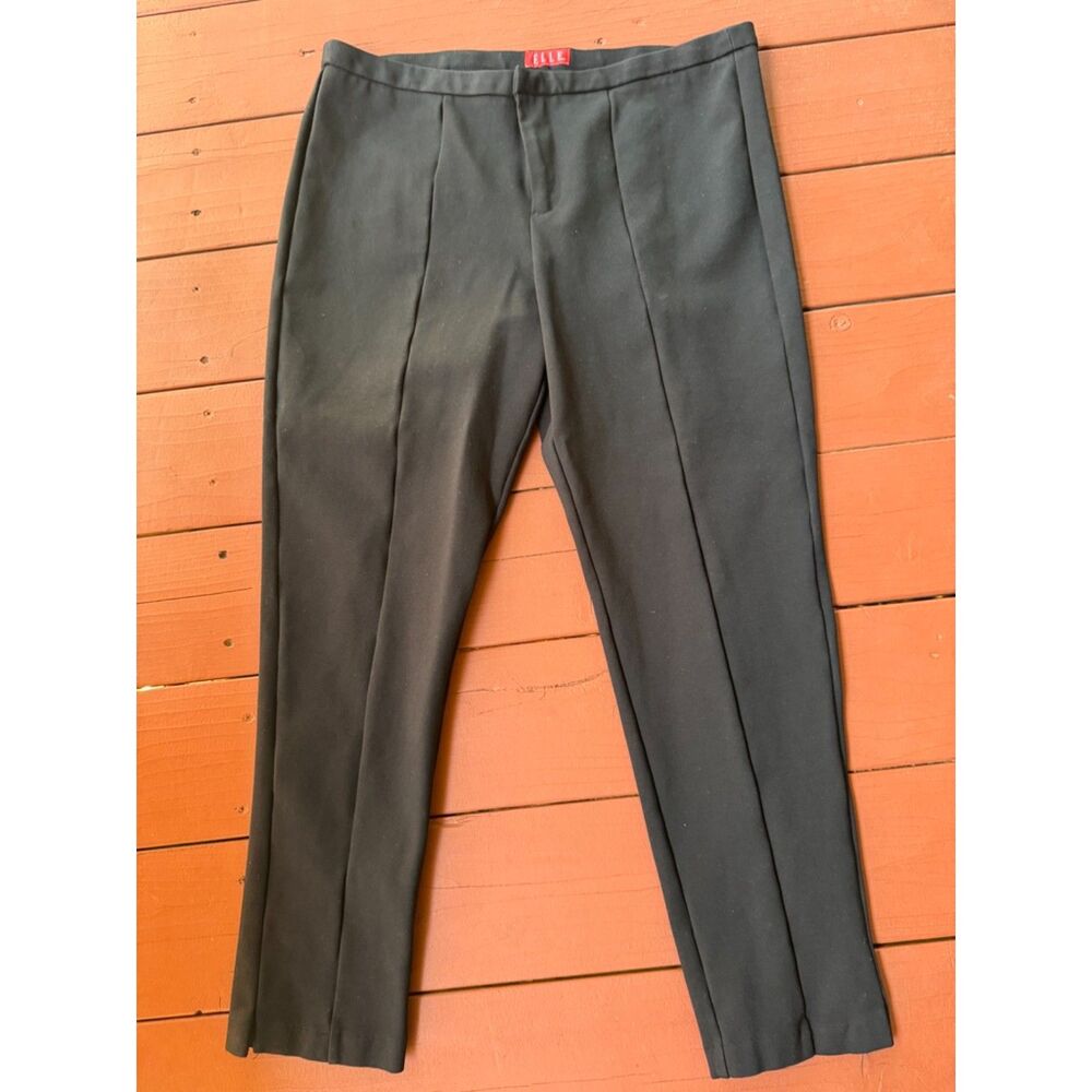 ELLE Black Elegant Front Seam Straight Leg Ankle Pants Front Zip